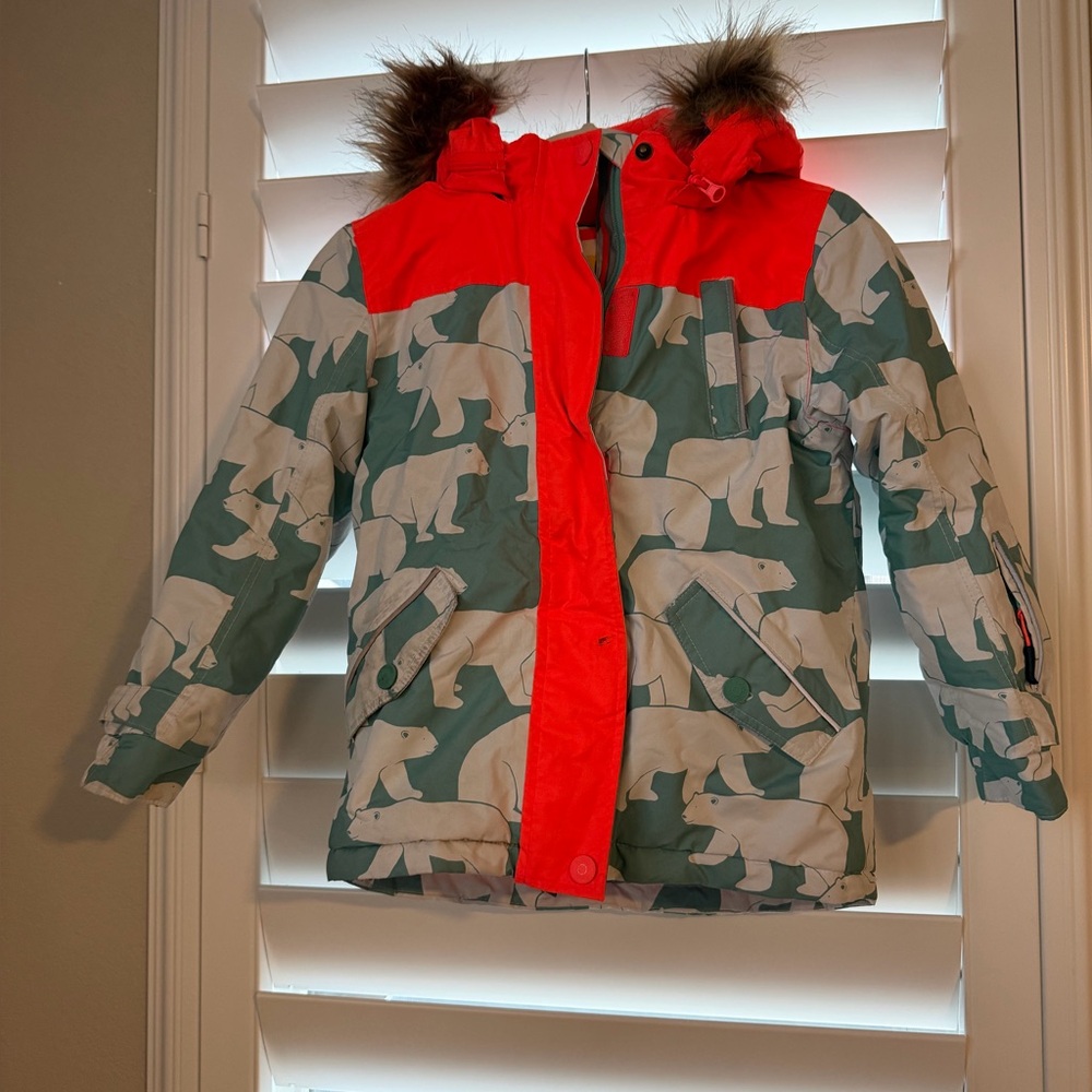 Mini Boden Polar Bear Print Jacket with Orange  Accents